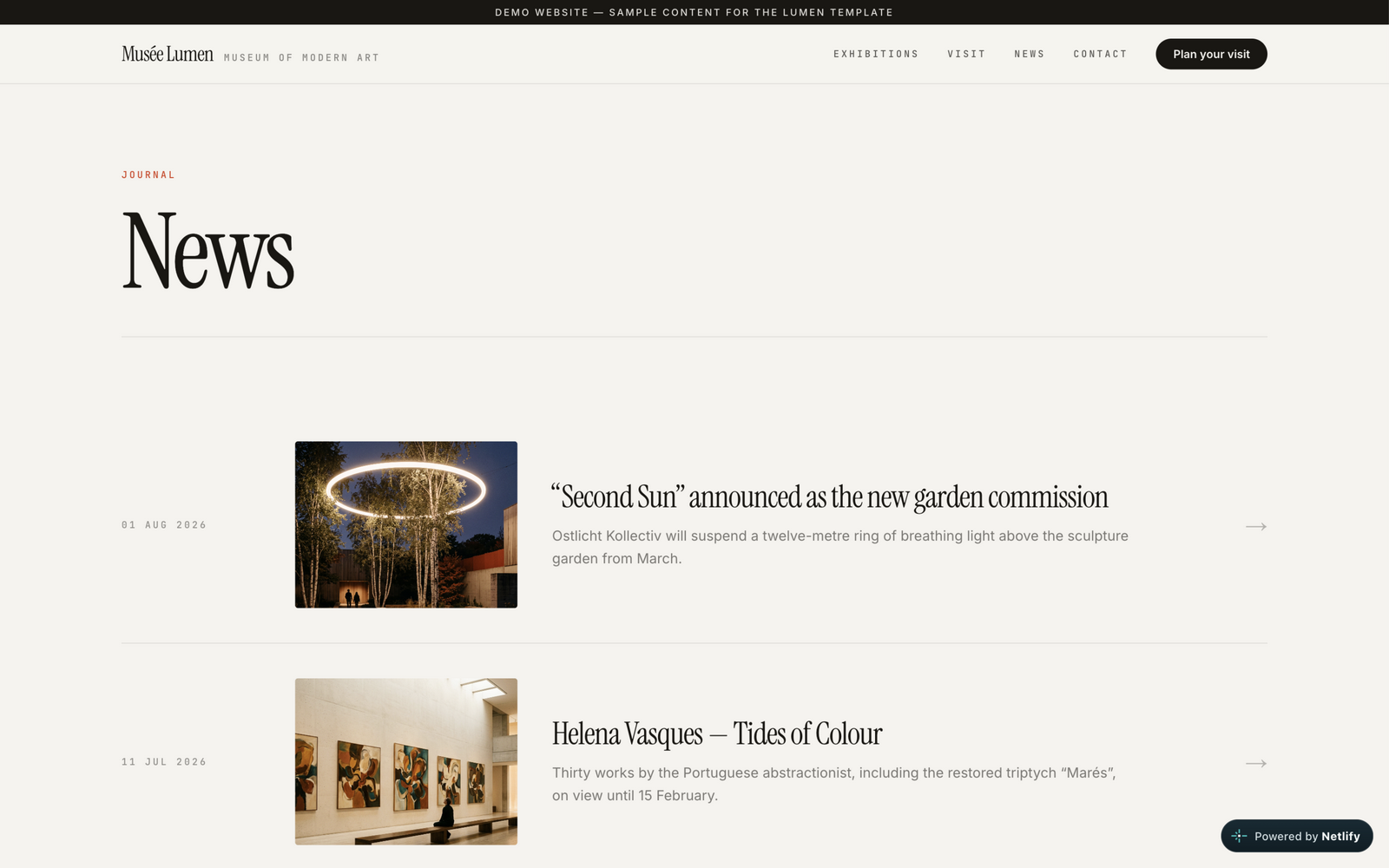 Page des actualités du Musée Lumen